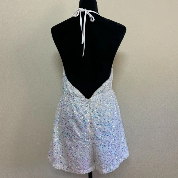 Cloud Ten romper women large cowl neck open back sequin halter one piece white - Picture 2 of 13